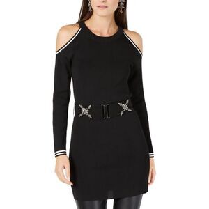 I-N-C Womens black cold shoulder Sweater Dress